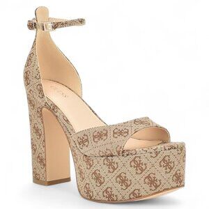 GUESS Women Pink Logo Padded 1-1/2 Platform Adjustable Ankle Strap Sandals